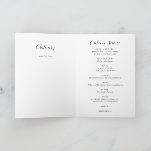 Fortale Wings Foto van Elegant Memorial Service Programma (Binnen)