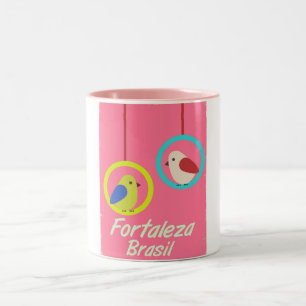 Fortaleza Brazilië vintage reisposter Tweekleurige Koffiemok