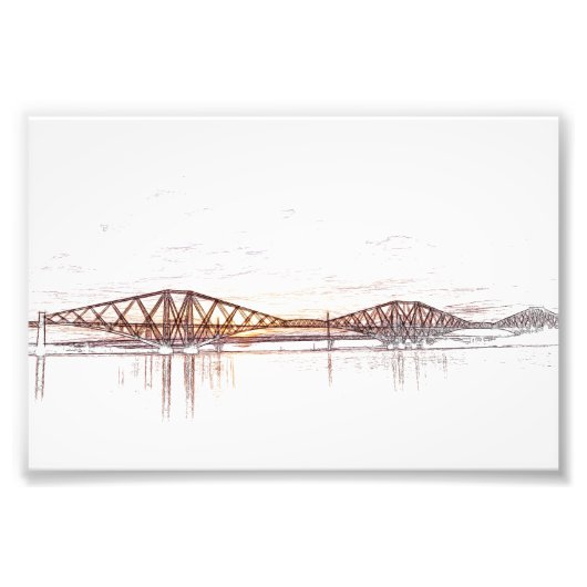Forth Bridge Schotland Minimalistische Schets Foto Afdruk (Voorkant)