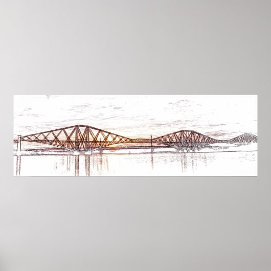 Forth Bridge Schotland Minimalistische Schets Poster (Voorkant)