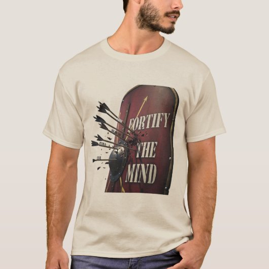 Fortify The Mind | Stoic Roman Shield Motivational T-shirt (Voorkant)