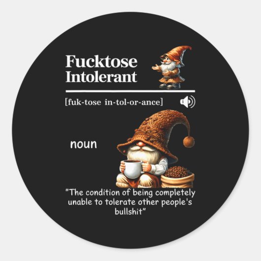 Fortose Intolerant Definition Funny Gnome Coffee  Ronde Sticker (Voorkant)