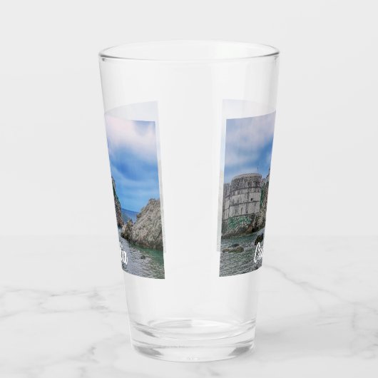 Fortress walls, rocky kust en zee in Kroatië Glas (Rechts)