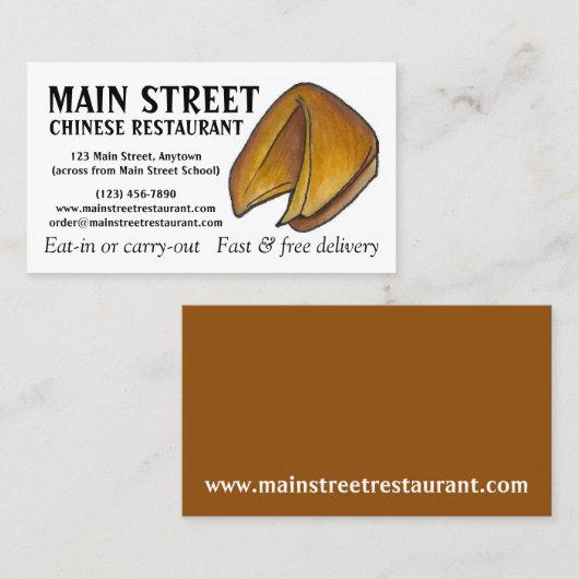 Fortune Cookie Chinese Restaurant Food Chef Diner Visitekaartje (Voorkant / Achterkant)