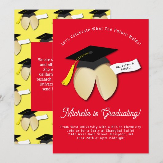 Fortune Cookie Graduation Party Kaart (Voorkant / Achterkant)