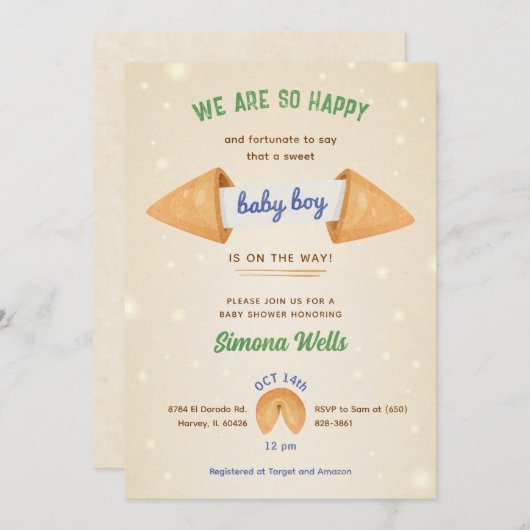 Fortune Cookie Het is Baby Boy Gentleman Blue Show Kaart (Voorkant / Achterkant)