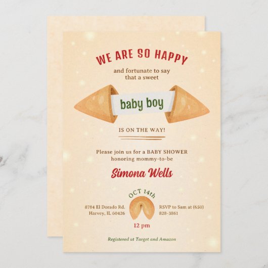 Fortune Cookie Het is Baby Boy Leuke Douche Sprink Kaart (Voorkant / Achterkant)