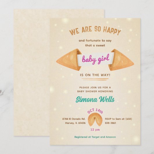 Fortune Cookie Het is Baby Meisje Leuke Douche Spr Kaart (Voorkant / Achterkant)