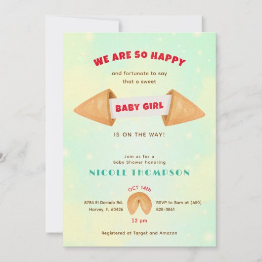 Fortune Cookie Het is Baby Meisje Leuke Douche Spr Kaart (Voorkant)