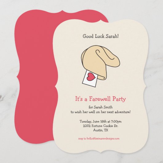 Fortune Cookie Succes / Afscheidsuitnodiging Kaart (Voorkant / Achterkant)