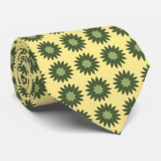 Fortune Geometric Floral Yellow & Olive Two-Sided Stropdas (Opgerold)