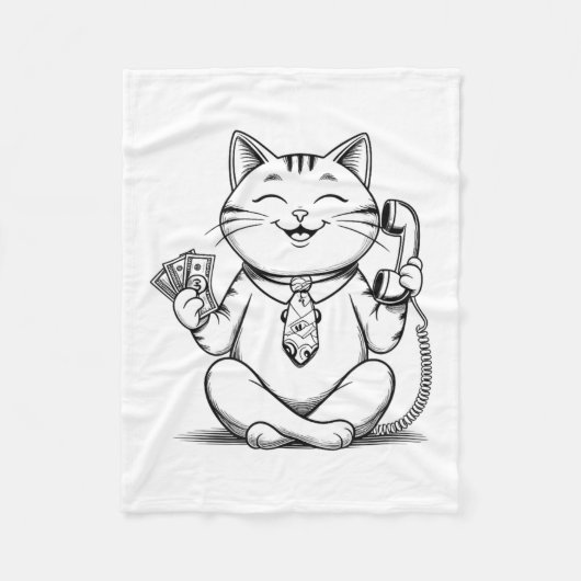 Fortune Kat Meme Graphic Kawaii Maneki Neko Doll Fleece Deken (Voorkant)
