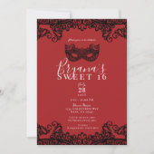 Fortune Red Black Lace Masquerade Sweet 16 Party Kaart (Voorkant)