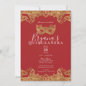 Fortune Red Gold Lace Masquerade 15 Quinceañera Kaart (Voorkant)