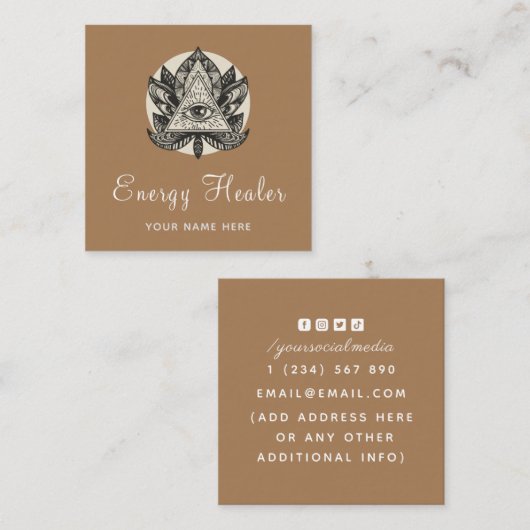 Fortune Teller Esoteric Alle Zien Oog Lotus Beige Vierkante Visitekaartje (Voorkant / Achterkant)