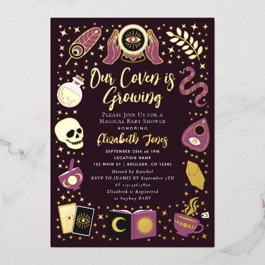 Fortune Teller Future Witchy Girl Baby shower Folie Uitnodiging (Voorkant)