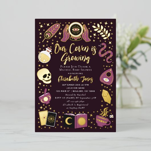 Fortune Teller Future Witchy Girl Baby shower Folie Uitnodiging (Staand Voorkant)