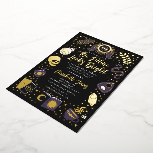 Fortune Teller Future Witchy Graduparty Folie Uitnodiging (Gedraaid)
