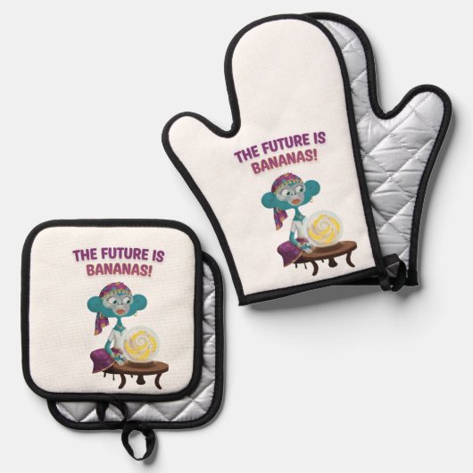 Fortune teller monkey ovenwant & pannenlap set (Voorkant / Achterkant)