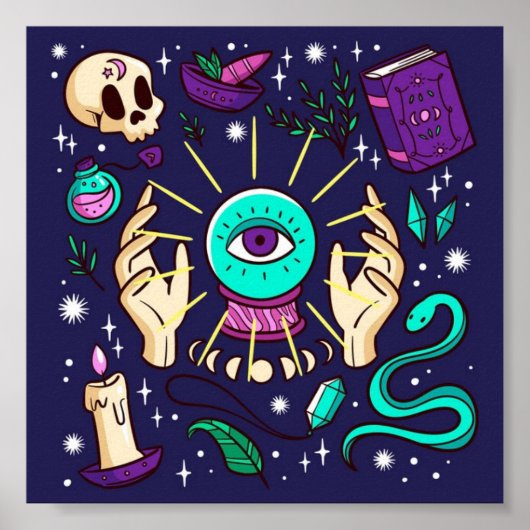 Fortune Teller Mystical Gypsy Crystal Ball Paars Poster (Voorkant)