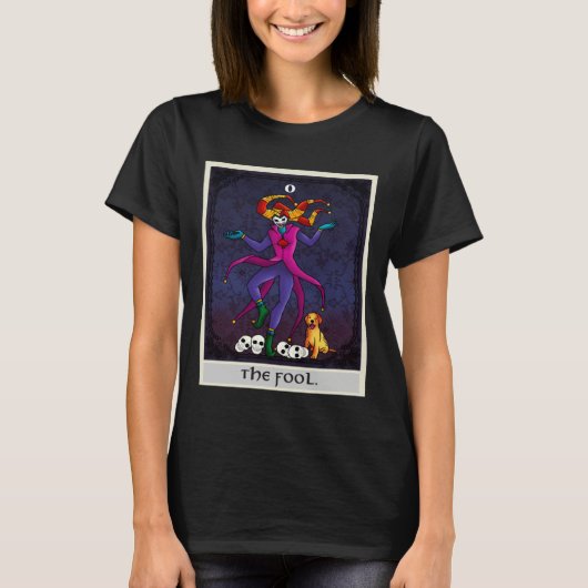 Fortune Teller Mythical The Fool with skulls Tarot T-shirt (Voorkant)