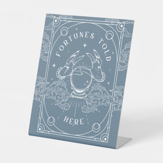Fortunes vertelde hier blauw reclamebord met voetstuk (Voorkant)