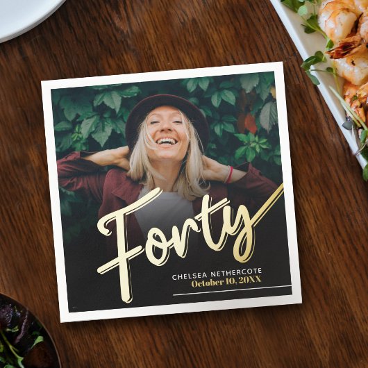 Forty 40th Birthday custom photo script gold Servet