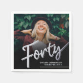 Forty 40th Birthday custom photo script silver Servet (Voorkant)