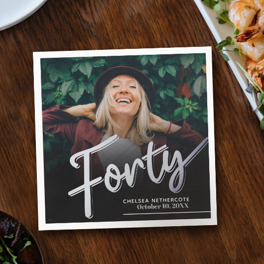 Forty 40th Birthday custom photo script silver Servet