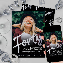 Forty 40th Birthday photo script flat silver color Kaart