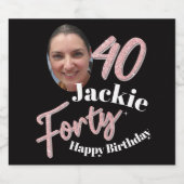 Forty 40th Birthday photo script rose pink Sparkling Wijnetiket (Enkel label)