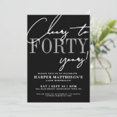 Forty Black 40th Birthday Party Kaart (Staand voorkant)