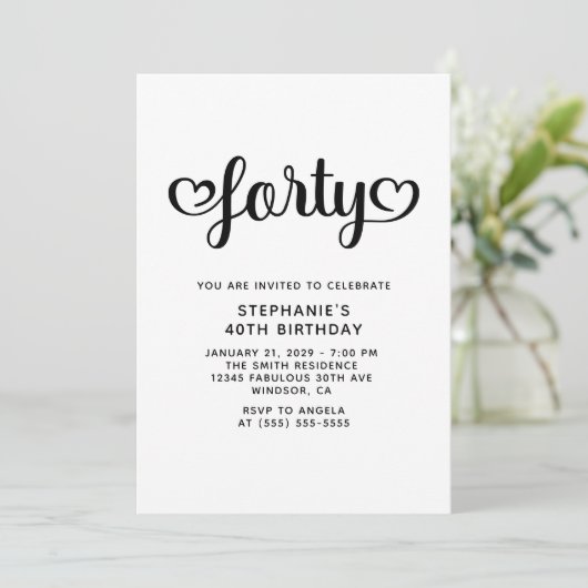 Forty Cute Hearts Script 40th Birthday Kaart (Staand voorkant)