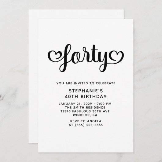 Forty Cute Hearts Script 40th Birthday Kaart (Voorkant / Achterkant)