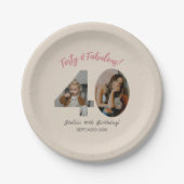 Forty & Fabulous Custom Photo 40th Birthday  Papieren Bordje (Voorkant)