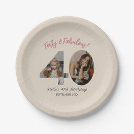 Forty & Fabulous Custom Photo 40th Birthday Papieren Bordje