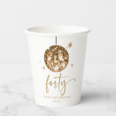 Forty Gold Disco Ball 40th Birthday Party Papieren Bekers (Voorkant)