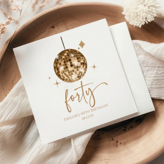 Forty Gold Disco Ball 40th Birthday Party Servet