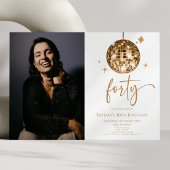 Forty Gold Disco Ball Photo 40th Birthday Party Kaart