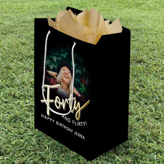 Forty gold script and custom photo 40th birthday medium cadeauzakje
