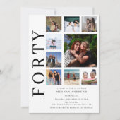 Forty Photo Collage 40th Birthday Party Invitation Kaart (Voorkant)