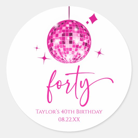 Forty Pink Disco Ball 40th Birthday Party Ronde Sticker (Voorkant)