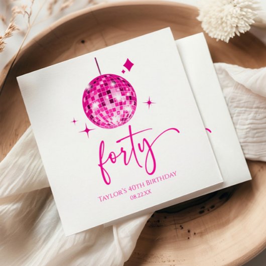 Forty Pink Disco Ball 40th Birthday Party Servet