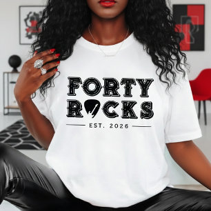 Forty Rocks Gitaarplectrumm 40e Verjaardagsfeestje T-shirt