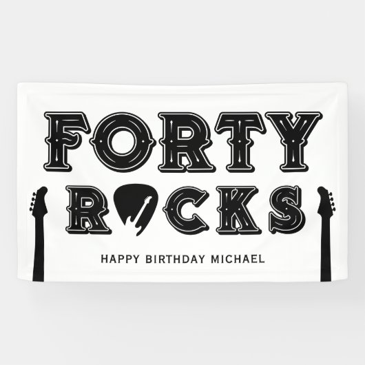Forty Rocks Guitar Pick 40th Birthday Party Spandoek (Horizontaal)