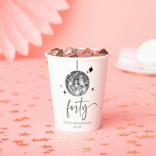 Forty Silver Disco Ball 40th Birthday Party Papieren Bekers (Insitu)