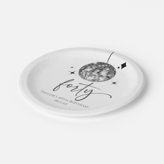 Forty Silver Disco Ball 40th Birthday Party Papieren Bordje (Gekanteld)