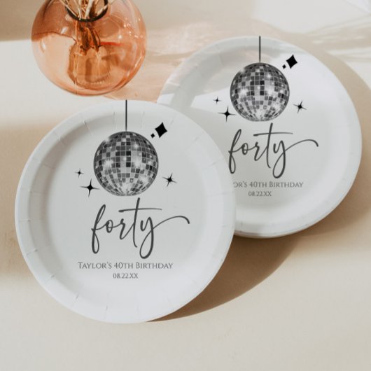 Forty Silver Disco Ball 40th Birthday Party Papieren Bordje