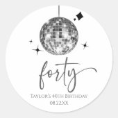 Forty Silver Disco Ball 40th Birthday Party Ronde Sticker (Voorkant)