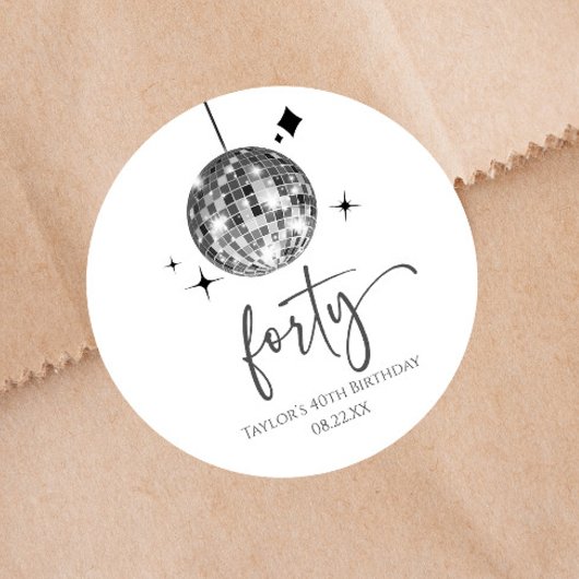 Forty Silver Disco Ball 40th Birthday Party Ronde Sticker